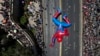 A Spiderman balloon passes done  a thoroughfare  during a Christmas festival successful  Santiago, Chile, Dec. 1, 2024. 