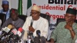 Nigerian opposition leader Muhammadu Buhari, from the Progressives Congress APC party, speaks at a press conference in Abuja, Nigeria, Sunday, Feb. 8, 2015.