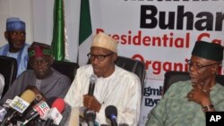 Dan takarar shugaban kasa a karkashin jam'iyar APC, Janar Muhammadu Buhari, ya na jawabi a wajen WANI taron manema labarai. 