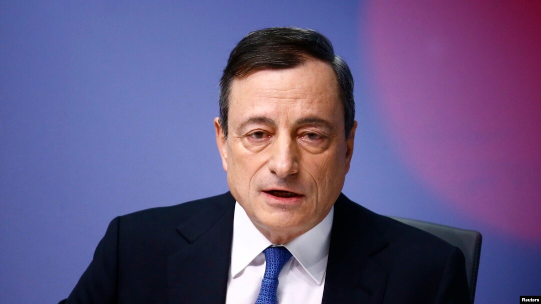 European Central Bank (ECB) President Mario Draghi addresses an ECB news conference in Frankfurt, Jan. 22, 2015. 
