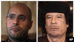 Recherchés par la CPI : Séïf al-Islam Kadhafi (à g.) et Mouammar Kadhafi (à dr.)