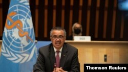 El director general de la OMS, Tedros Adhanom Ghebreyesus, participa en la Asamblea Mundial de la Salud, en Ginebra, el 24 de mayo del 2021. 