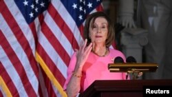 FILE - Speaker of the House Nancy Pelosi, speaks at the U.S. Capitol in Washington, Nov. 19, 2019.