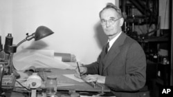 FILE - Harvard University's Dr. Percy Bridgman, for whom the newly sampled mineral was named, Nov. 5, 1946.