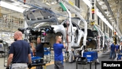 FILE - A general view of a production line in a Volkswagen plant in Emden, Germany Sept. 20, 2024. 