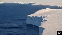 This 2020 photo provided by the British Antarctic Survey shows the Thwaites glacier in Antarctica. (David Vaughan/British Antarctic Survey via AP)