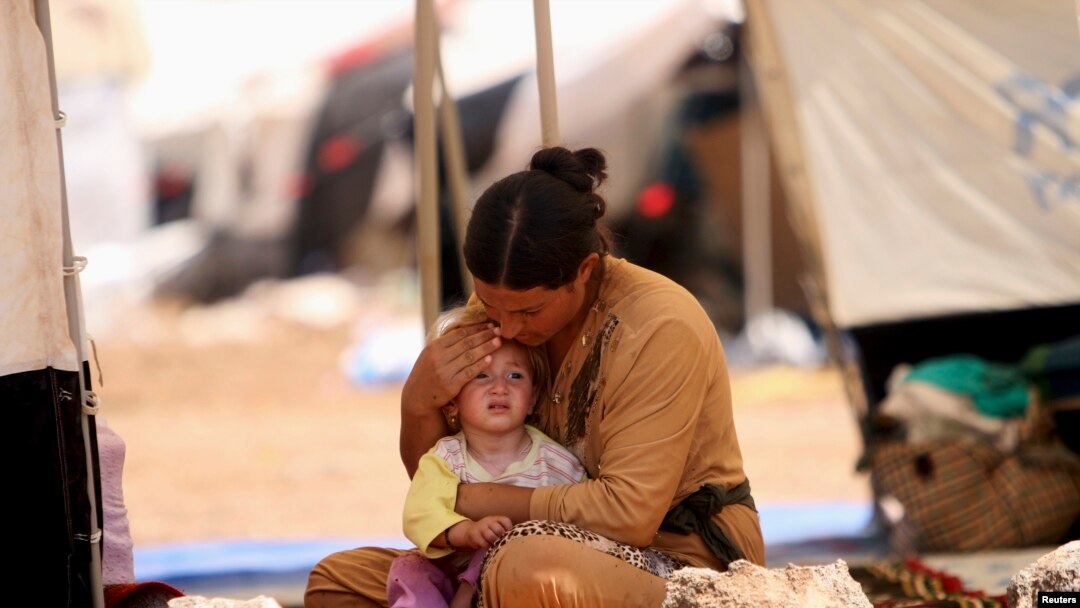 Kamp darurat pengungsi etnis Yazidi di Gunung Sinjar, Irak utara.