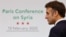 France's President Emmanuel Macron looks on at the end of the International Conference on Syria at the Ministerial Conference Center in Paris, Feb. 13, 2025.