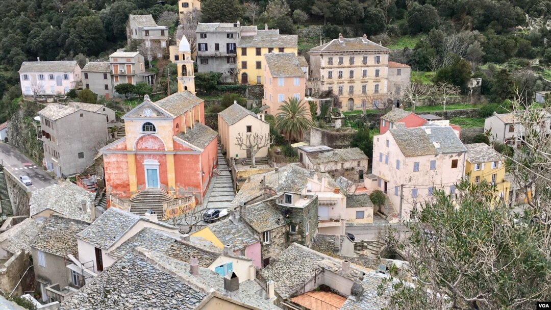 A village in northern Corsica. Some Corsicans on the mainland moved back home to wait out the coronavirus lockdown. (Lisa Bryant/VOA)
