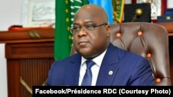 PrésidentFélix Tshisekedi na likita lya mbulamatari, na téléconférence, na cité ya Union africaine, Kinshasa, 26 juin 2020. (Facebook/Présidence RDC)