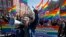 Participants march and shout slogans during a protest by gay rights activists in St. Petersburg May 1, 2013.