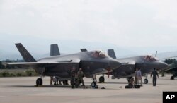FILE - F-35 fighter jets of the Vermont Air National Guard, parked in the military base at Skopje Airport, North Macedonia, on June 17, 2022. Ankara has sought the jets after being denied more modern F-35 fighters due to its acquisition of a Russian missile defense system.