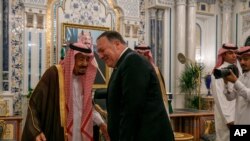 U.S. Secretary of State Mike Pompeo greets Saudi Arabia's King at Al-Salam Palace in Jeddah, June 24, 2019.