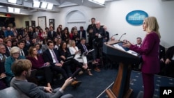 White House press secretary Karoline Leavitt speaks during a briefing at the White House, Jan. 28, 2025, in Washington. 