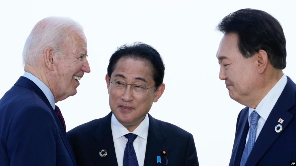 2023年5月21日，美日韩三国领导人在日本广岛举行的七国集团峰会期间(photo:VOA)