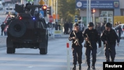 A general view of the entrance of the headquarters of Turkey's aviation company TUSAS, where four people were killed and 14 others wounded in an attack, near Kahramankazan, a town of Turkish capital Ankara, Oct. 23, 2024.