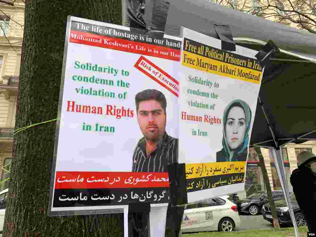 فعالان حقوق بشر مقابل اقامتگاه هیات ایرانی، خواستار آزادی زندانیان سیاسی در ایران شدند. 