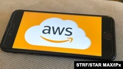 FILE - The Amazon Web Services logo photographed off an iPhone SE 2020. Photo by STRF/STAR MAX/IPx 