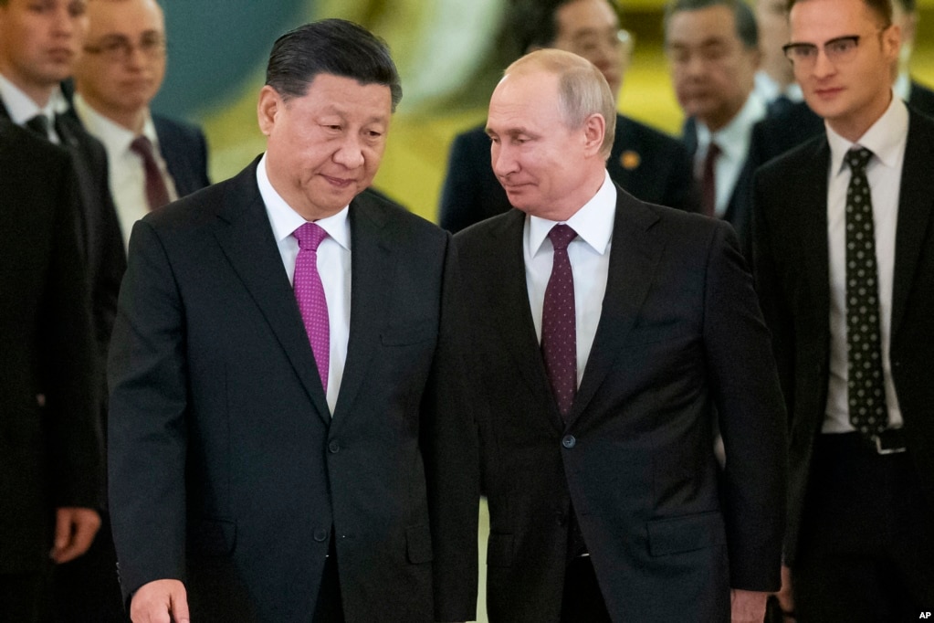 中国国家主席习近平与俄罗斯总统普京在莫斯科克里姆林宫。(美联社2019年6月5日资料照)(photo:VOA)