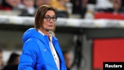 FILE: France women's football team coach Corinne Diacre. Taken Oct. 7, 2022.