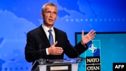 Sekretaris Jenderal NATO Jens Stoltenberg berbicara dalam sebuah kesempatan di markas organisasi tersebut di Brussels, Belgia, pada 20 Agustus 2021.