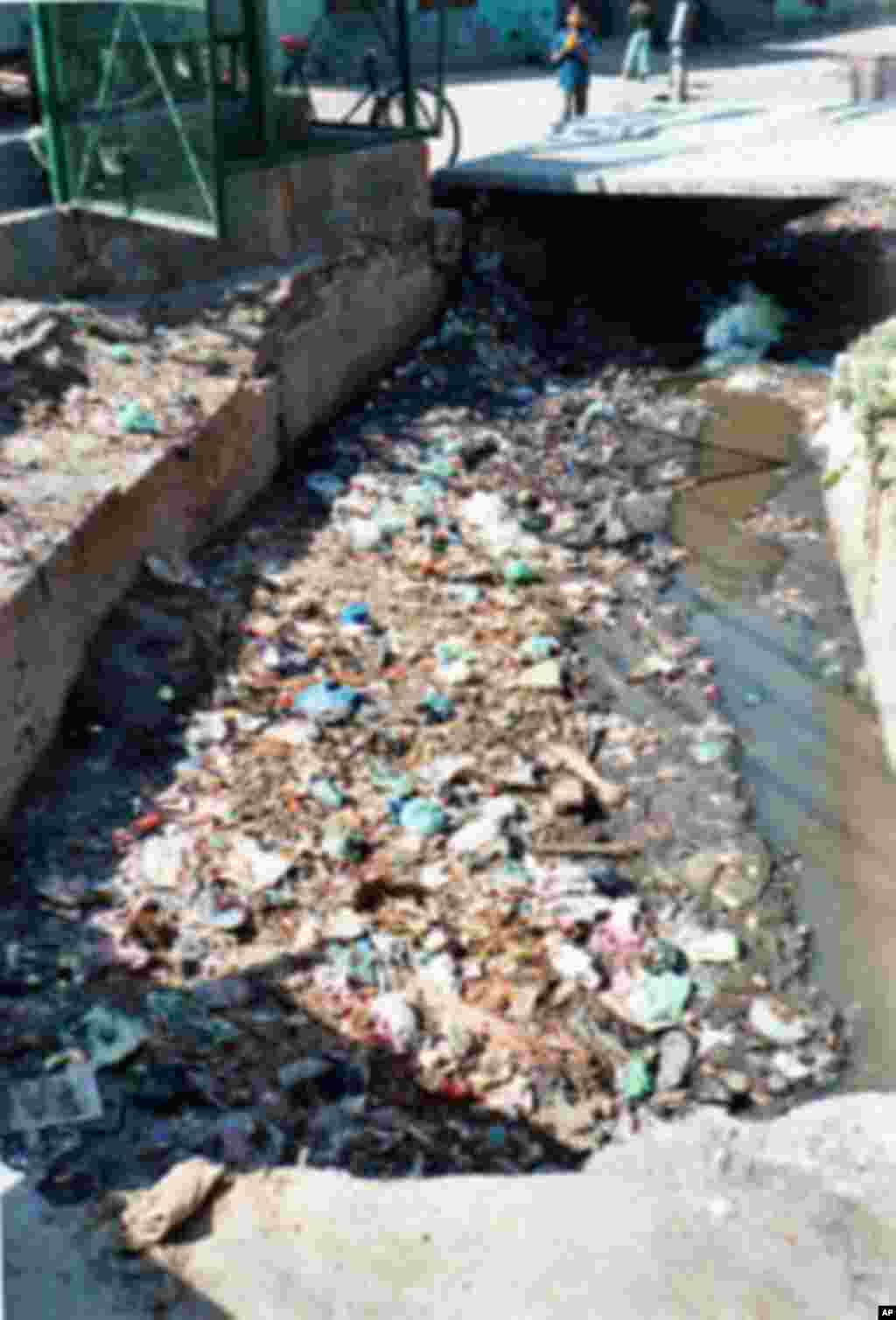 Polio virus spreads through fecal-oral transmission. Open sewers, such as this one in Uttar Pradesh, India, are areas where children walk and play. Virus is easily spread to unvaccinated or under-vaccinated children in these conditions.
