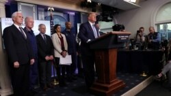 FILE - U.S. President Donald Trump takes questions from the news media during a news briefing with members of the coronavirus disease (COVID-19) task force as they discuss the virus at the White House in Washington, March 16, 2020.