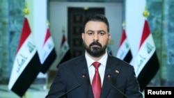 FILE PHOTO: Iraqi Prime Minister Ali al-Zaidi delivers a televised address after assuming office, in Baghdad