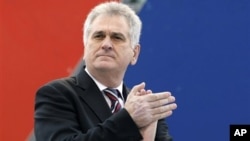 Serbia's Progressive Party leader Tomislav Nikolic attends protest rally in Belgrade, Serbia, April 2011 (file photo).