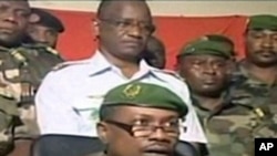 Niger millitary junta spokesman, Colonel Gokoye Abdul Karimou, speaking on state television in Niamey (file photo)