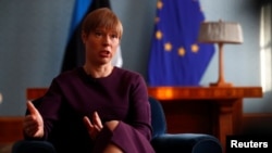 Estonian President Kersti Kaljulaid speaks during an interview in Tallinn, Estonia, Jan. 22, 2019.