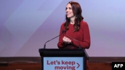 New Zealand Prime Minister Jacinda Ardern speaks at the Labour Election Day party after the it won New Zealand's general election, in Auckland, New Zealand, Oct. 16, 2020. 
