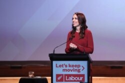 New Zealand Prime Minister Jacinda Ardern speaks at the Labour Election Day party after the it won the general election, in Auckland, Oct. 16, 2020.