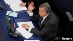 Brexit campaigner and Member of the European Parliament Nigel Farage takes part in a voting session at the European Parliament in Strasbourg, France, Jan. 16, 2018.