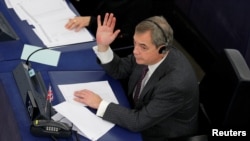 Nigel Farage, député européen et Pro-Brexit, au Parlement européen à Strasbourg, en France, le 16 janvier 2018.