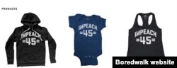 Impeachment-themed apparel for sale on the Boredwalk website.
