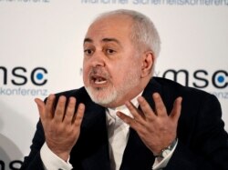 Iranian Foreign Minister Mohammad Javad Zarif speaks on the second day of the Munich Security Conference in Munich, Germany, Feb. 15, 2020.