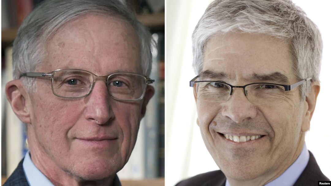 William Nordhaus dari Universitas Yale (kiri) dan Paul Romer dari Universitas New York meraih hadiah Nobel bidang Ekonomi 2018. 