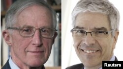 William Nordhaus dari Universitas Yale (kiri) dan Paul Romer dari Universitas New York meraih hadiah Nobel bidang Ekonomi 2018. 