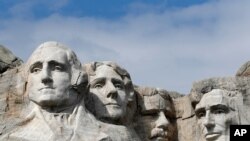 The Mount Rushmore National Monument is seen at night in Keystone, South Dakota, on July 2, 2020.