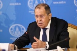 Russian Foreign Minister Sergey Lavrov speaks during a meeting with the Association of European Businesses in Moscow, Russia on October 5, 2020. Russian Foreign Ministry Press Service.