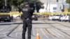 USA, California, Police secure the scene of a mass shooting at a rail yard run by the Santa Clara Valley Transportation Authority