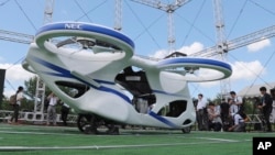 NEC Corp.'s machine with propellers is seen during a test flight at the company's facility in Abiko near Tokyo, Aug. 5, 2019.