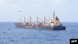 FILE—This picture shared by the Indian Navy on the X platform on March 16, 2024 shows the recaptured Maltese ship the MV Ruen.