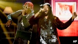 Big Baby D.R.A.M., right, and Lil Yachty perform during the BET Hip Hop Awards in Atlanta, Sept. 17, 2016.