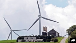 Wind turbines from the Maple Ridge Wind Farm, New York state's largest in Martinsburg. "In fields from Iowa to Texas, wind power is now cheaper than dirtier, conventional power," said President Obama. 