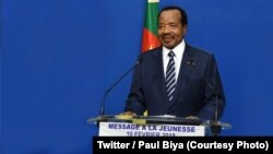 Le président camerounais Paul Biya prononce un discours à l'occasion de la fête de la Jeunesse, Yaoundé, Cameroun, 10 février 2018. (Twitter/Paul Biya)