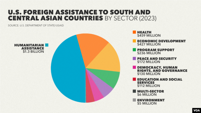 U.S. foreign assistance to South and Central Asia, by sector.