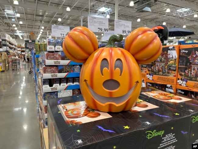 A Halloween decoration is on display for shoppers in a Costco warehouse on Sunday, July 28, 2024, in Sheridan, Colo. (AP Photo/David Zalubowski)