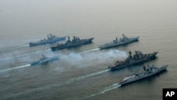 FILE- Russian and Indian warships take part in joint naval exercises near the Russia's Pacific port of Vladivostok, about 6,400 km (4,000 miles) east of Moscow, April 26, 2007. 